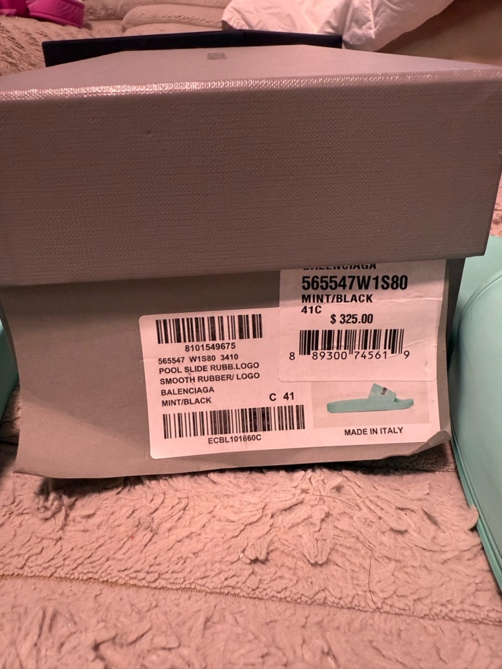Balenciaga Mint Green Logo Slide Sandals - Picture 4 of 5